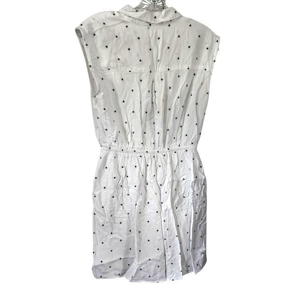 Japna White Blue Stars lined Sleeveless Button Down Shirt Dress Size Medium - Picture 3 of 7
